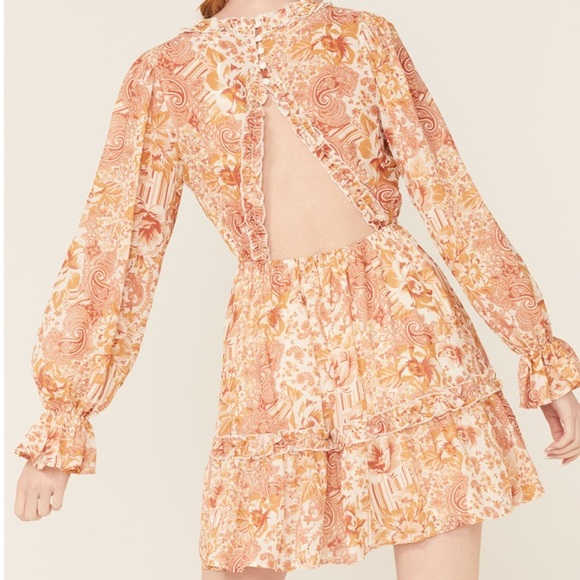 FLYING TOMATO WOMEN'S FLORAL PRINT LONG SLEEVE MINI DRESS L - Picture 2 of 12